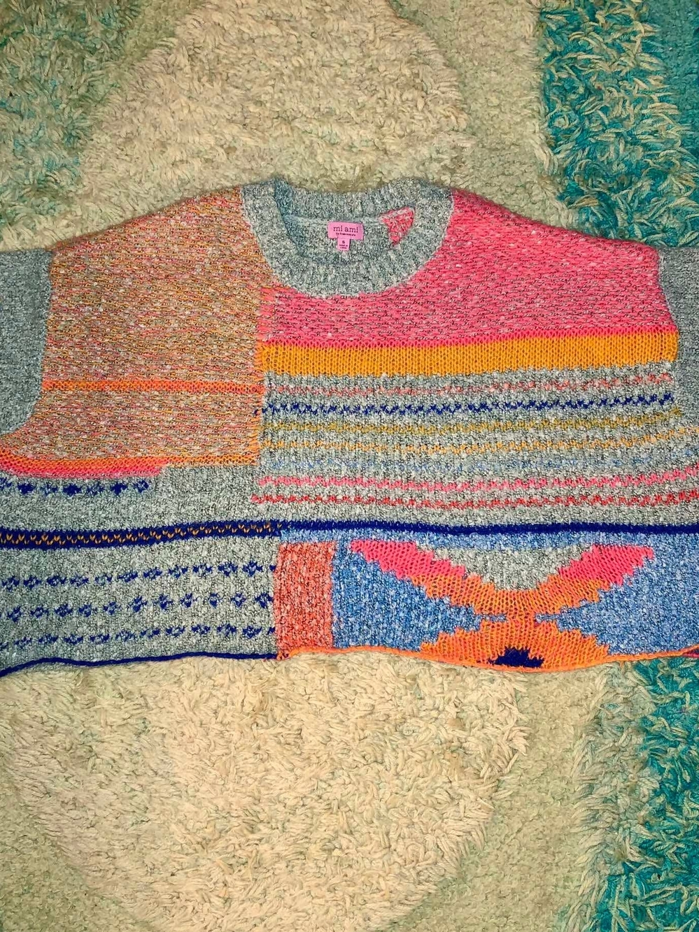 Mi Ami cropped patchwork knit sweater